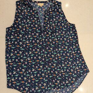 MODCLOTH Women’s Sleeveless Top Size XL Turtle Mushroom Print Blue oversized